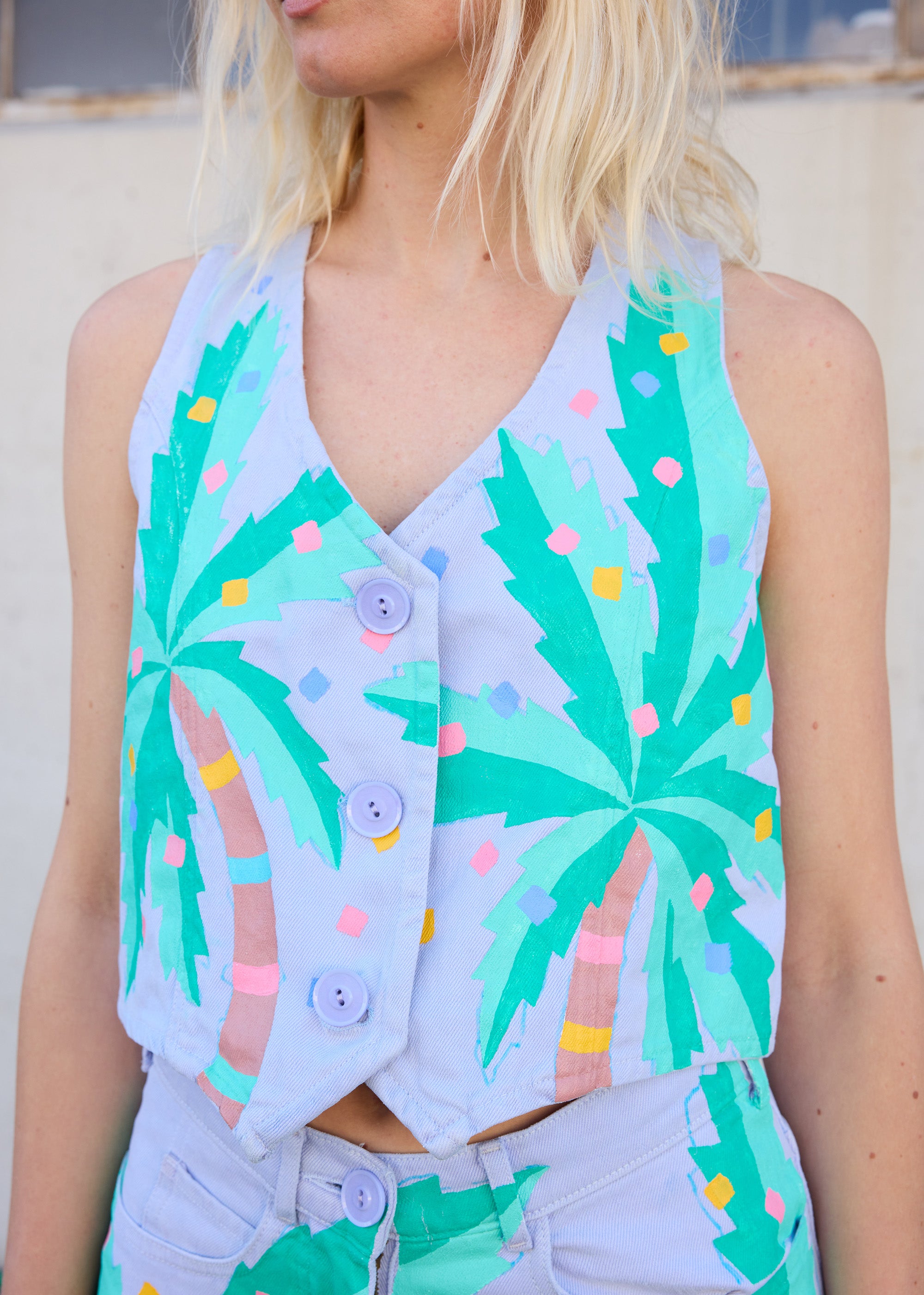 Painted Palm Denim Vest