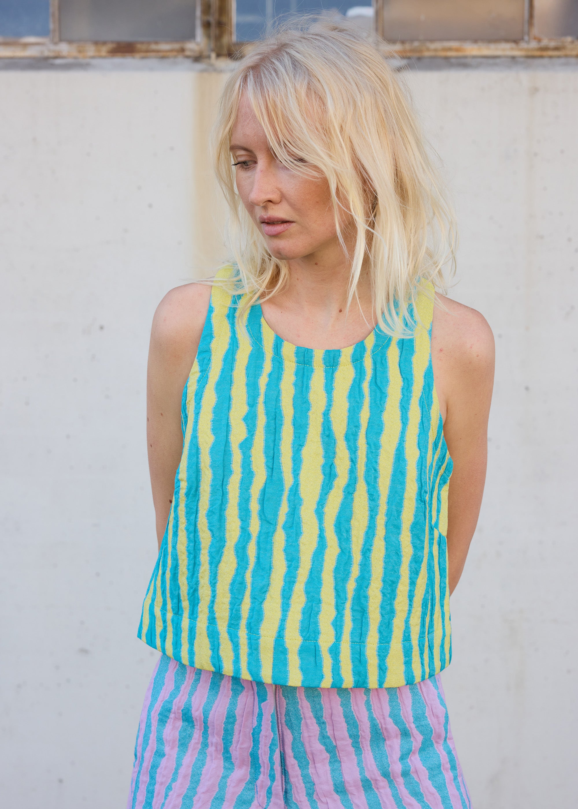 Monse Sleeveless Top- Blue/Yellow