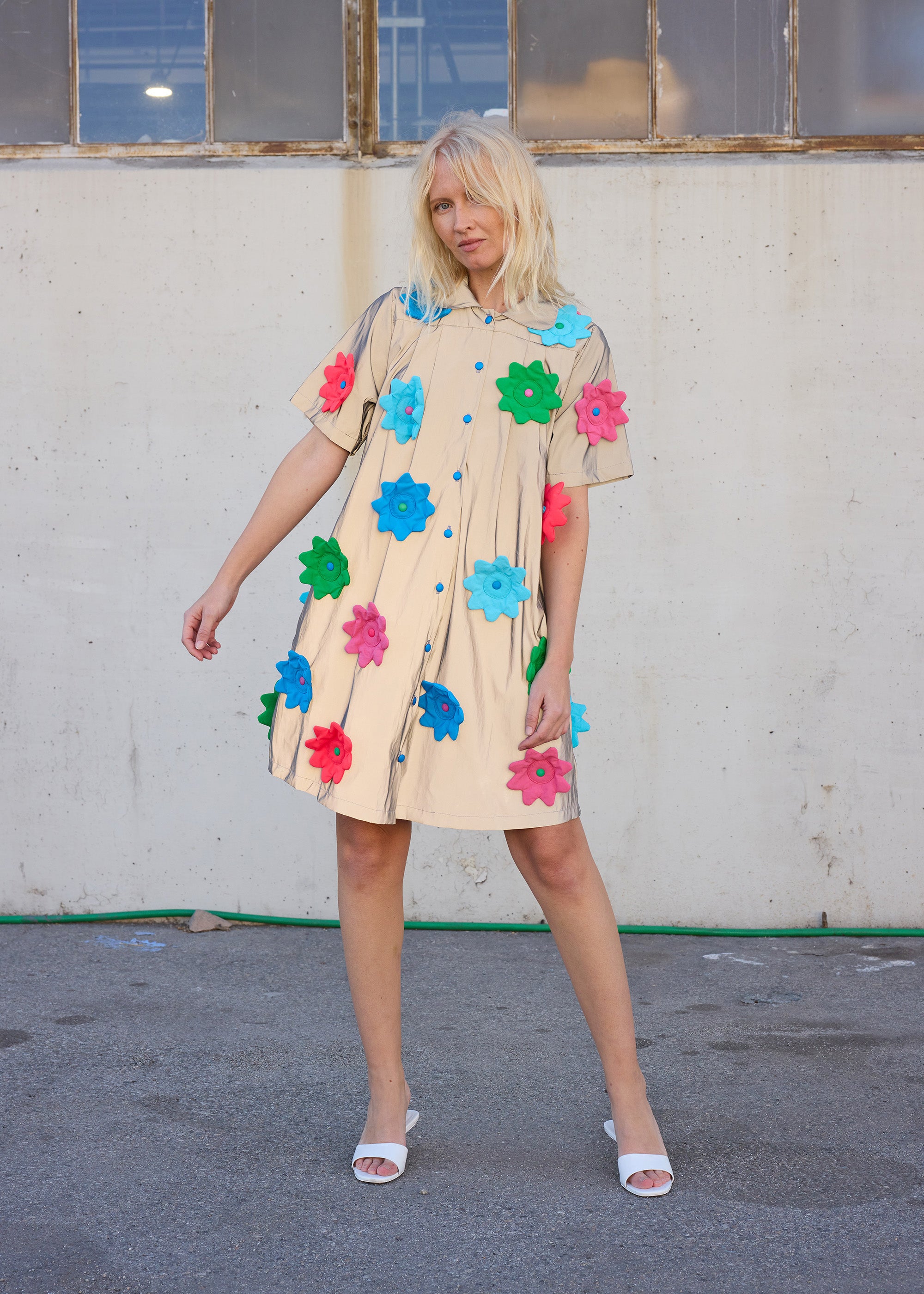 Reflective Flower Snap Dress